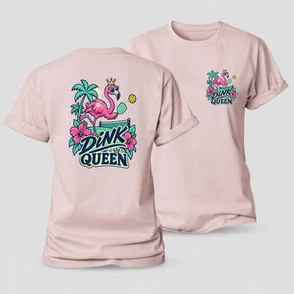 Flamingo Dink Queen Pickleball Life Women's Cotton T-Shirt – Pink