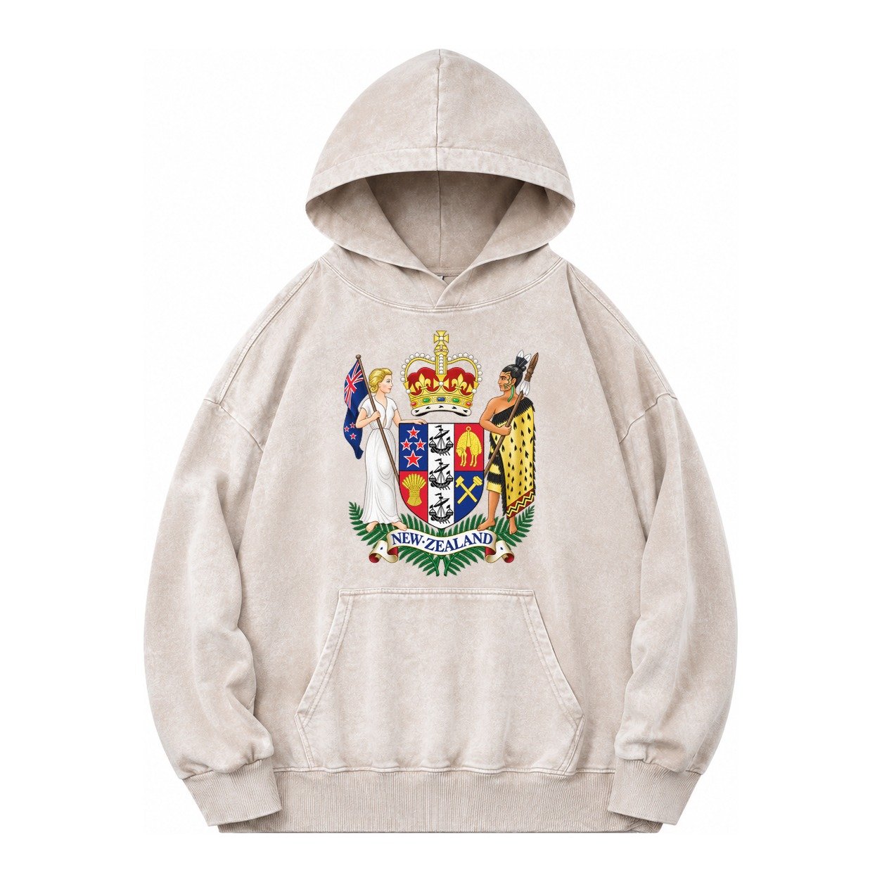 Coat Of Arms Of New Zealand Vintage Washed Hoodie – Off White