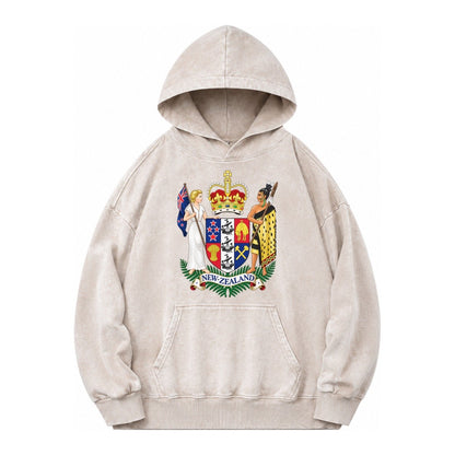 Coat Of Arms Of New Zealand Vintage Washed Hoodie – Off White