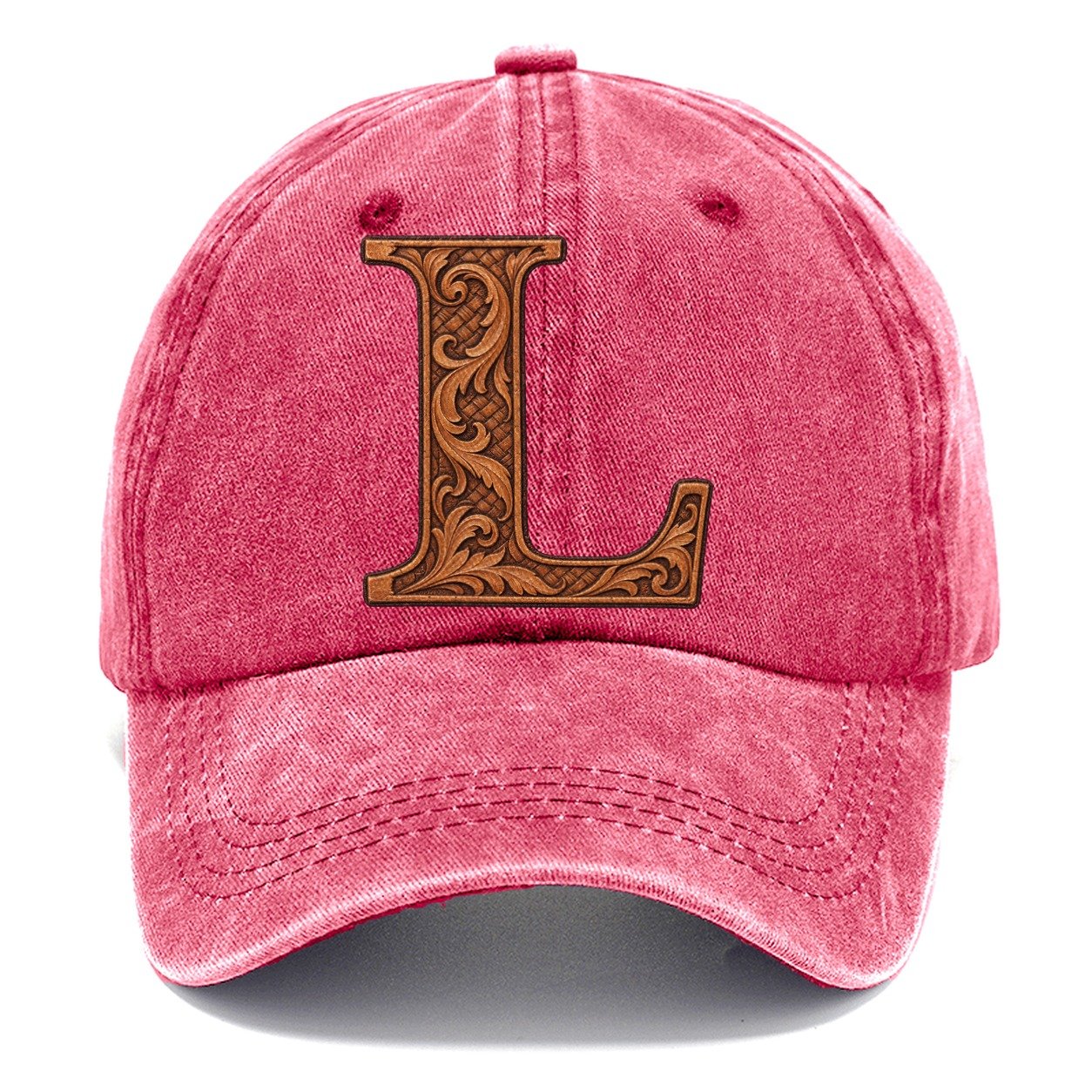 Tooled Leather L Monogram Classic Cap – Pomegranate Blush