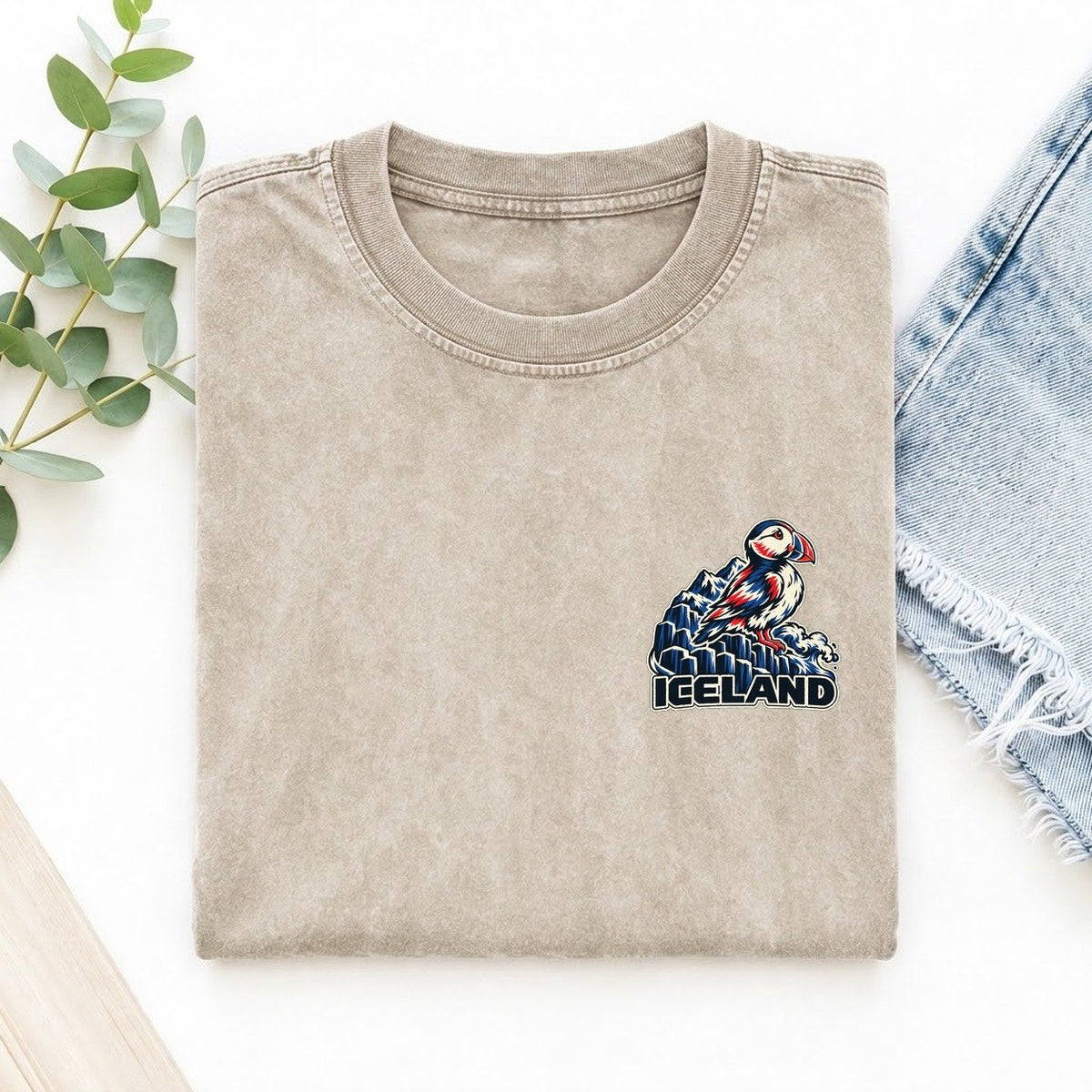 Iceland Country Pride Left Chest Vintage T-shirt – Off White
