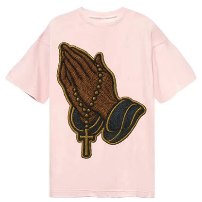 Praying Hands Clasped Hands In Prayer Position With Rosary B Classic T-shirt – Pink