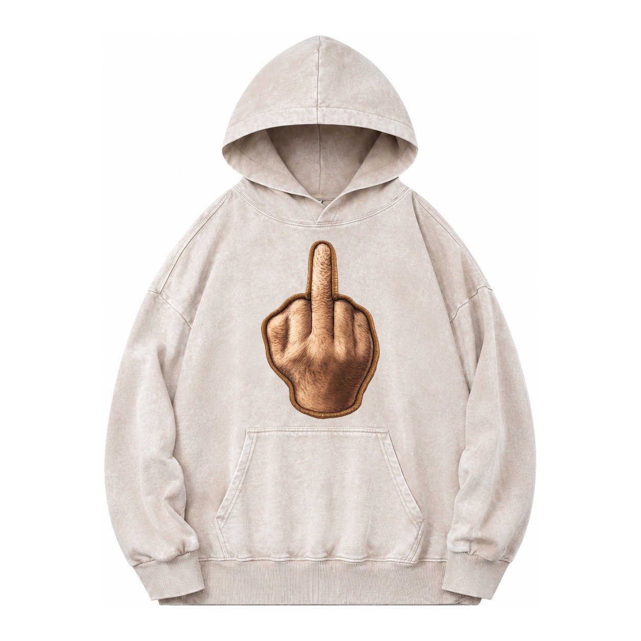 Middle Finger Hand Gesture In Skin Tone Attitude Vintage Washed Hoodie – Off White