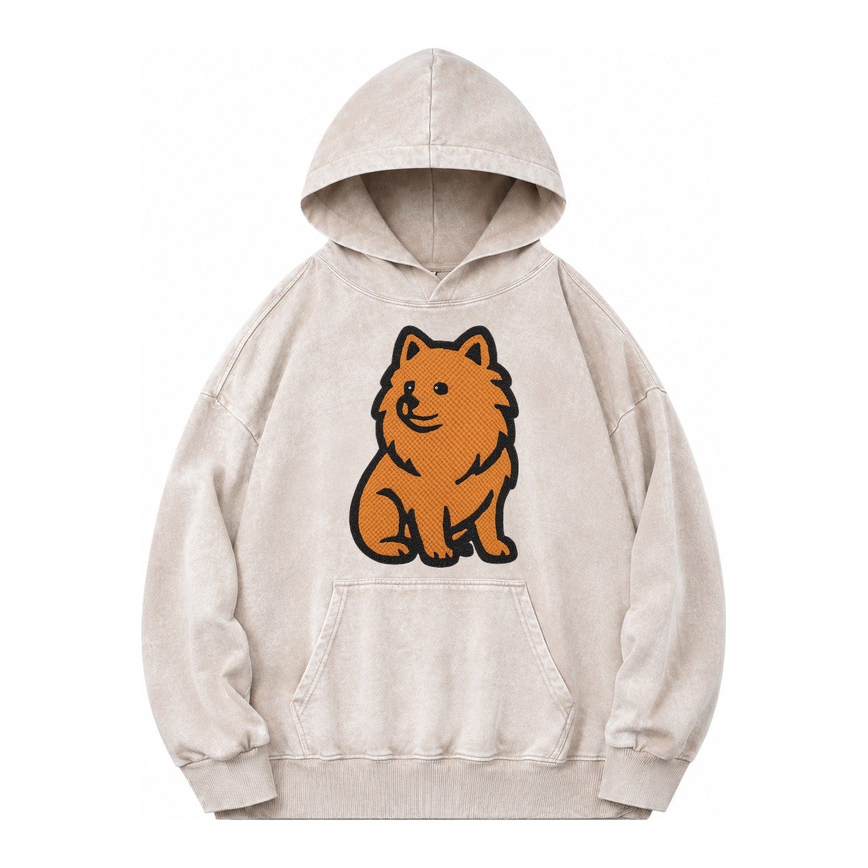 Pomeranian Orange Fluffy Charm Vintage Washed Hoodie – Off White