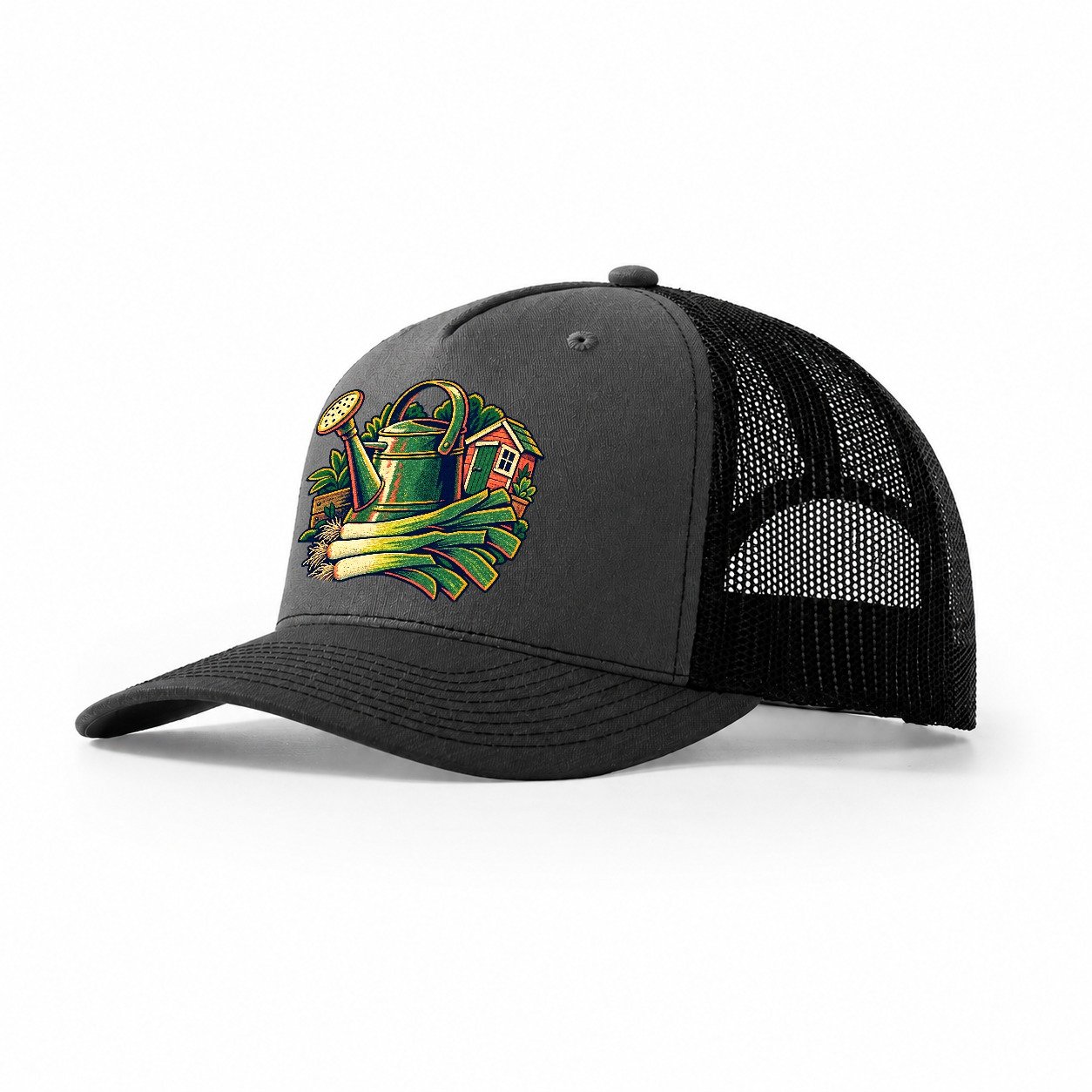 Allotment Shed Watering Can And Leeks Uk Culture Heritage Trucker Hat – Dark Grey Black