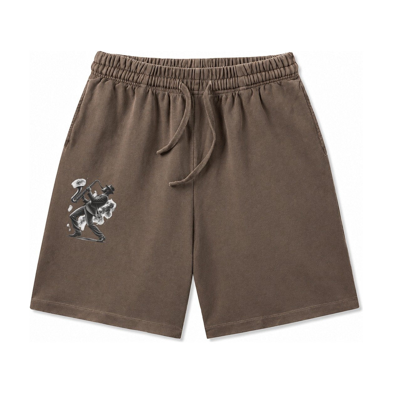 Saxophonist Playing Jazz In Smoky Room Washed Shorts – Coffee