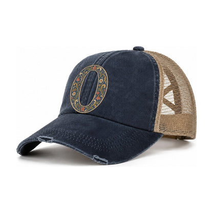 Wildflower O Monogram Women's Ponytail Trucker Hat – Navy Khaki