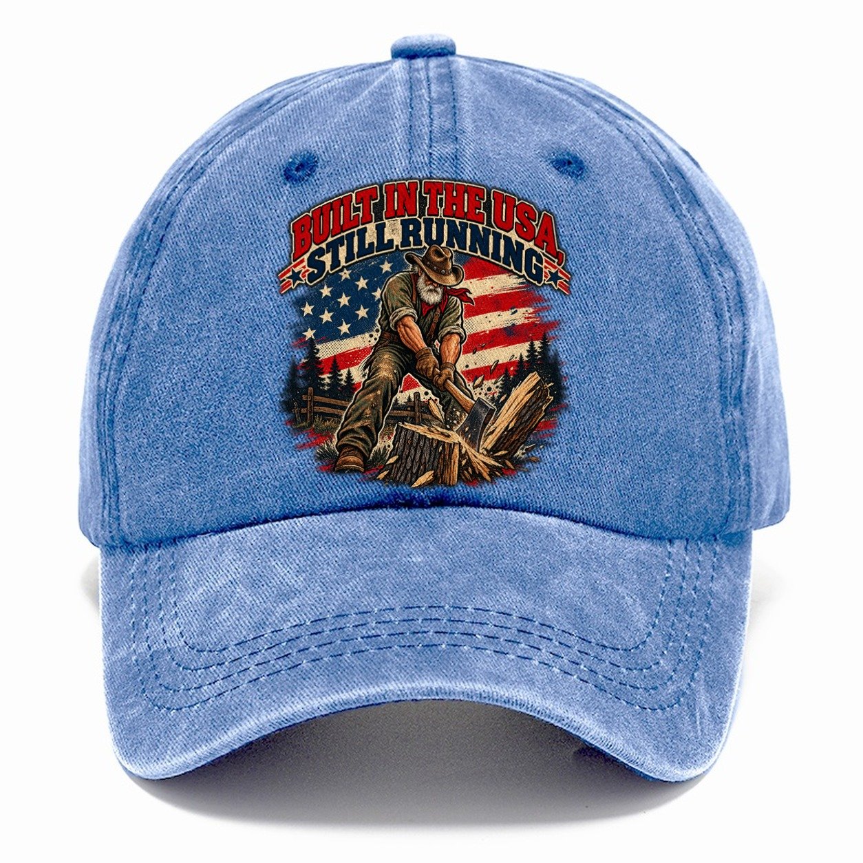 Built In The Usa Still Running Old Man Strong Classic Cap – Summer Sky