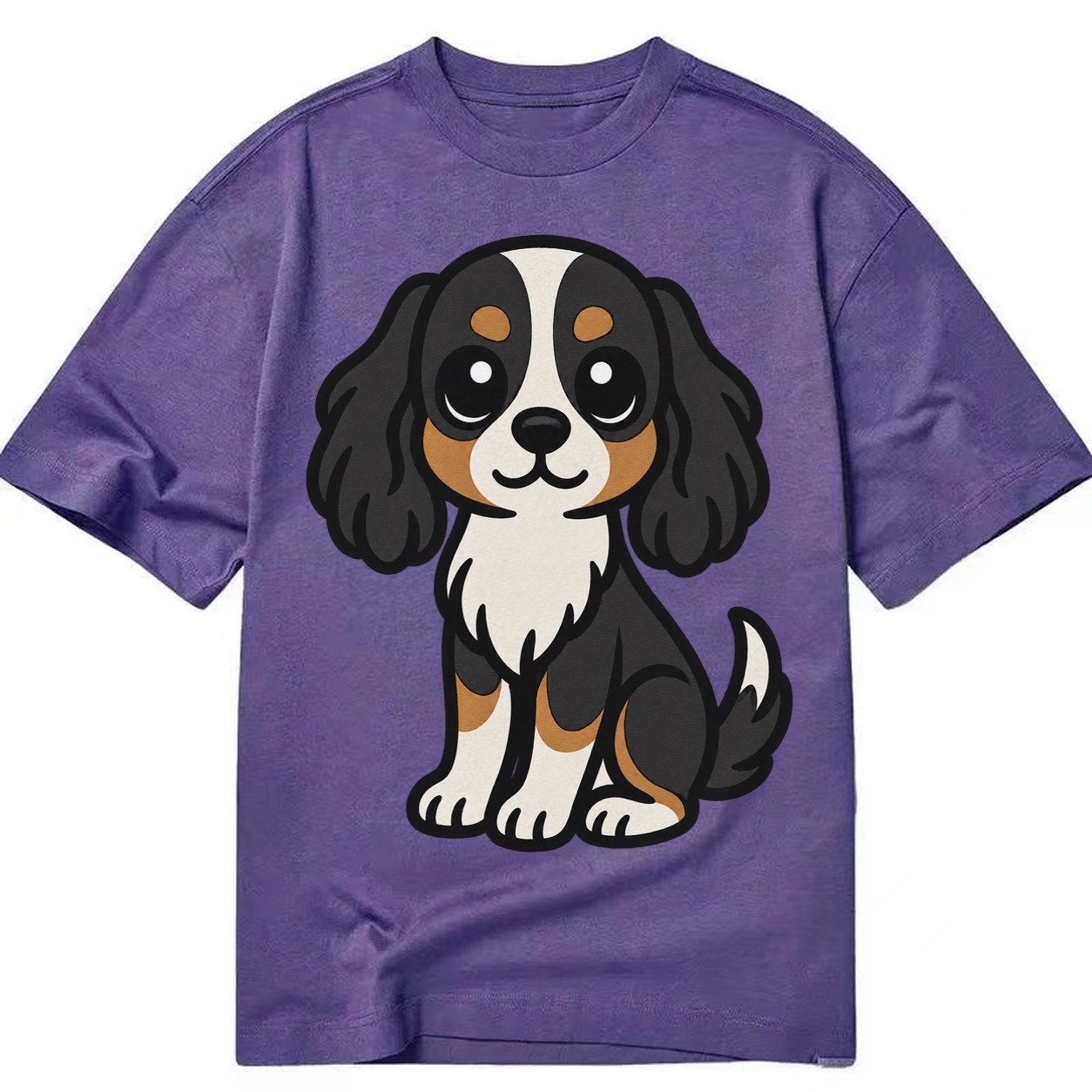 Cavalier King Charles Spaniel Tricolor Sitting Pose Portrait Classic T-shirt – Purple