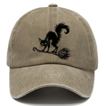 Black Cat Arched On A Broomstick Witch Magic Classic Cap – Warm Sand