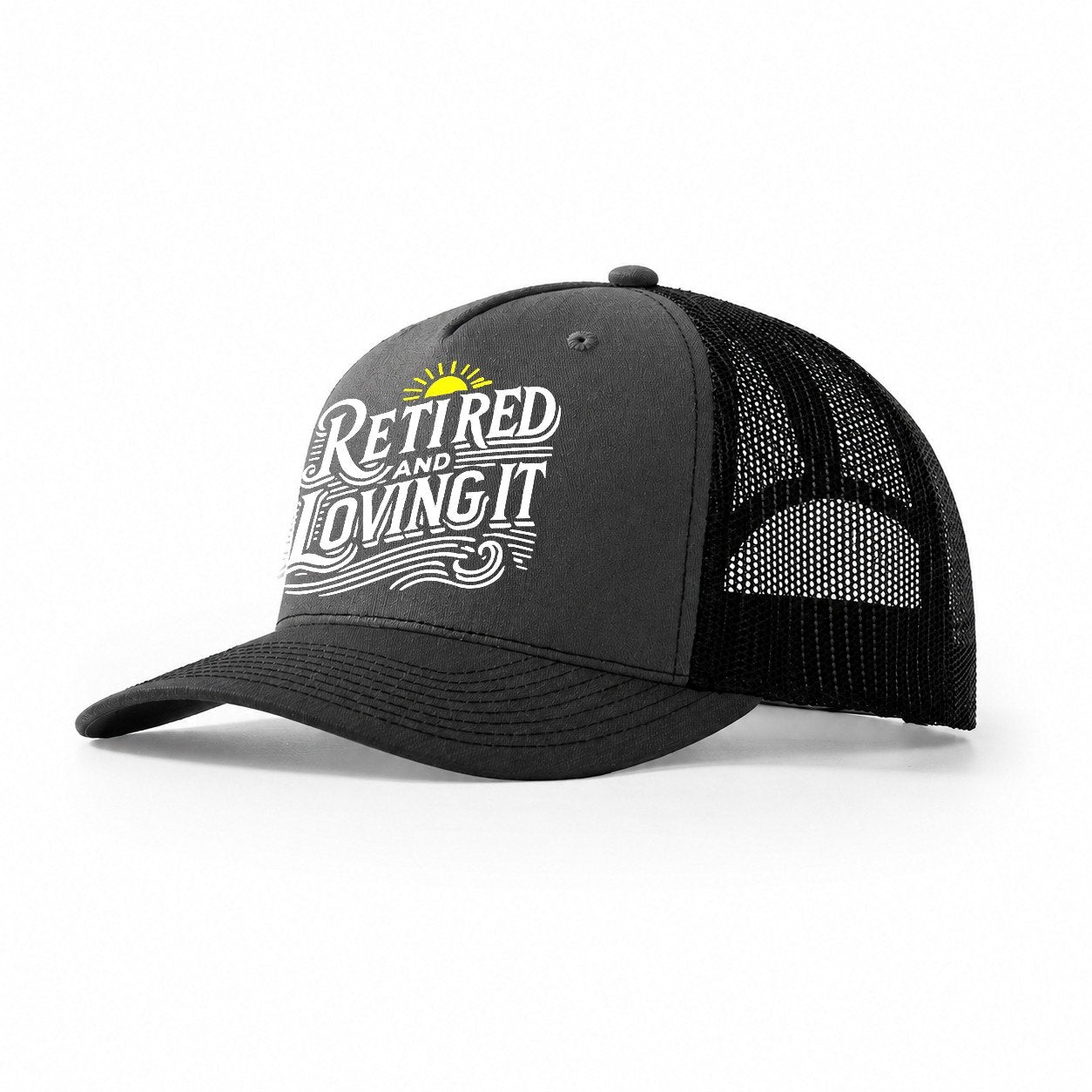 Retired And Loving It Design Trucker Hat – Dark Grey Black
