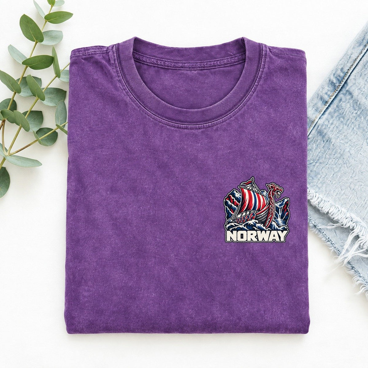 Norway Country Pride Left Chest Vintage T-shirt – Purple