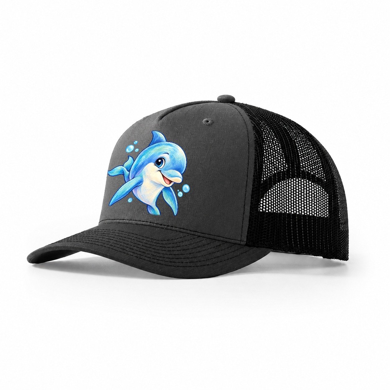 Dolphin Three Quarter Swim Sea Sprite Trucker Hat – Dark Grey Black