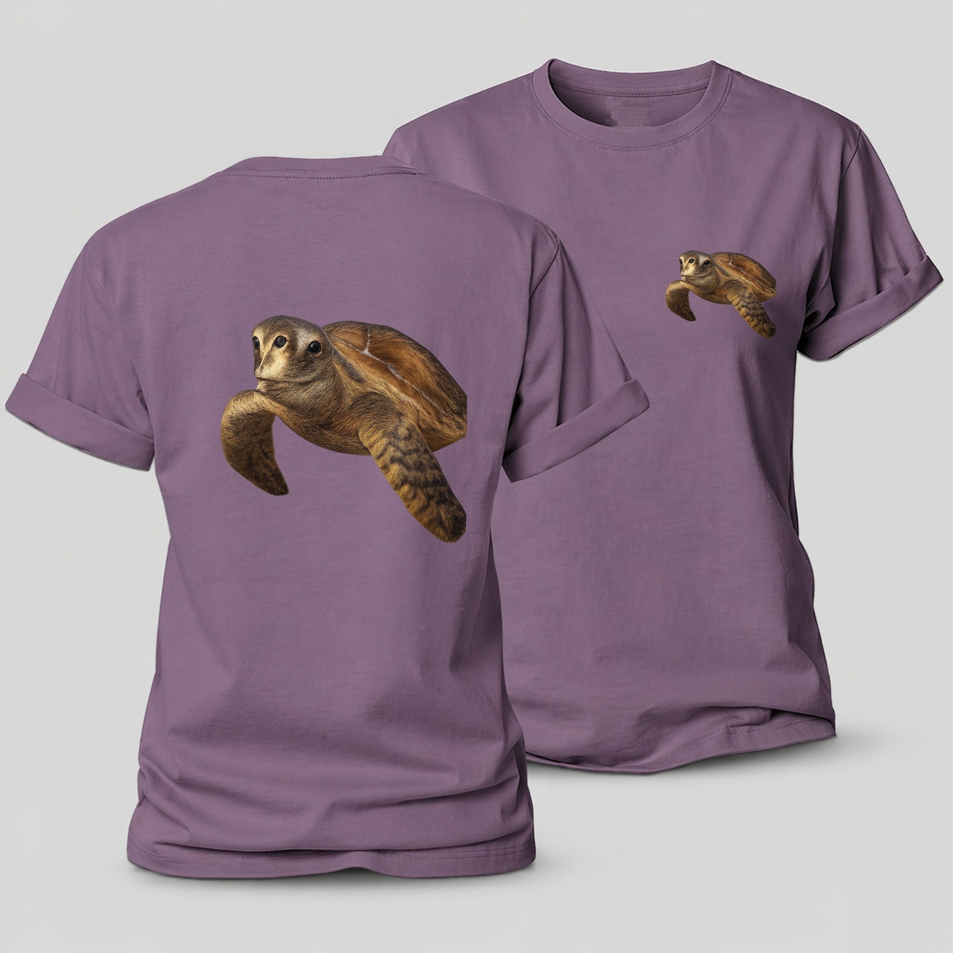 Sea Turtle Portrait Design Women's Cotton T-Shirt – Purple