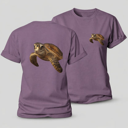 Sea Turtle Portrait Design Women's Cotton T-Shirt – Purple