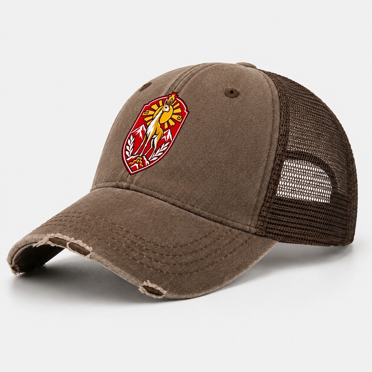 Peru Minimal Emblem Country Logos Washed Trucker Hat – Coffee