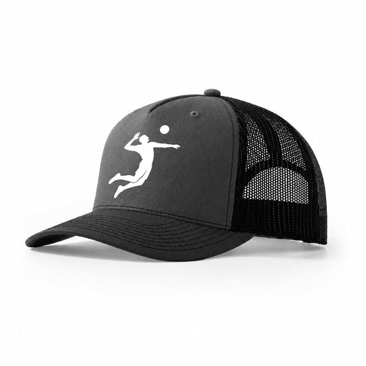 Volleyball Player Spiking Ball Trucker Hat – Dark Grey Black