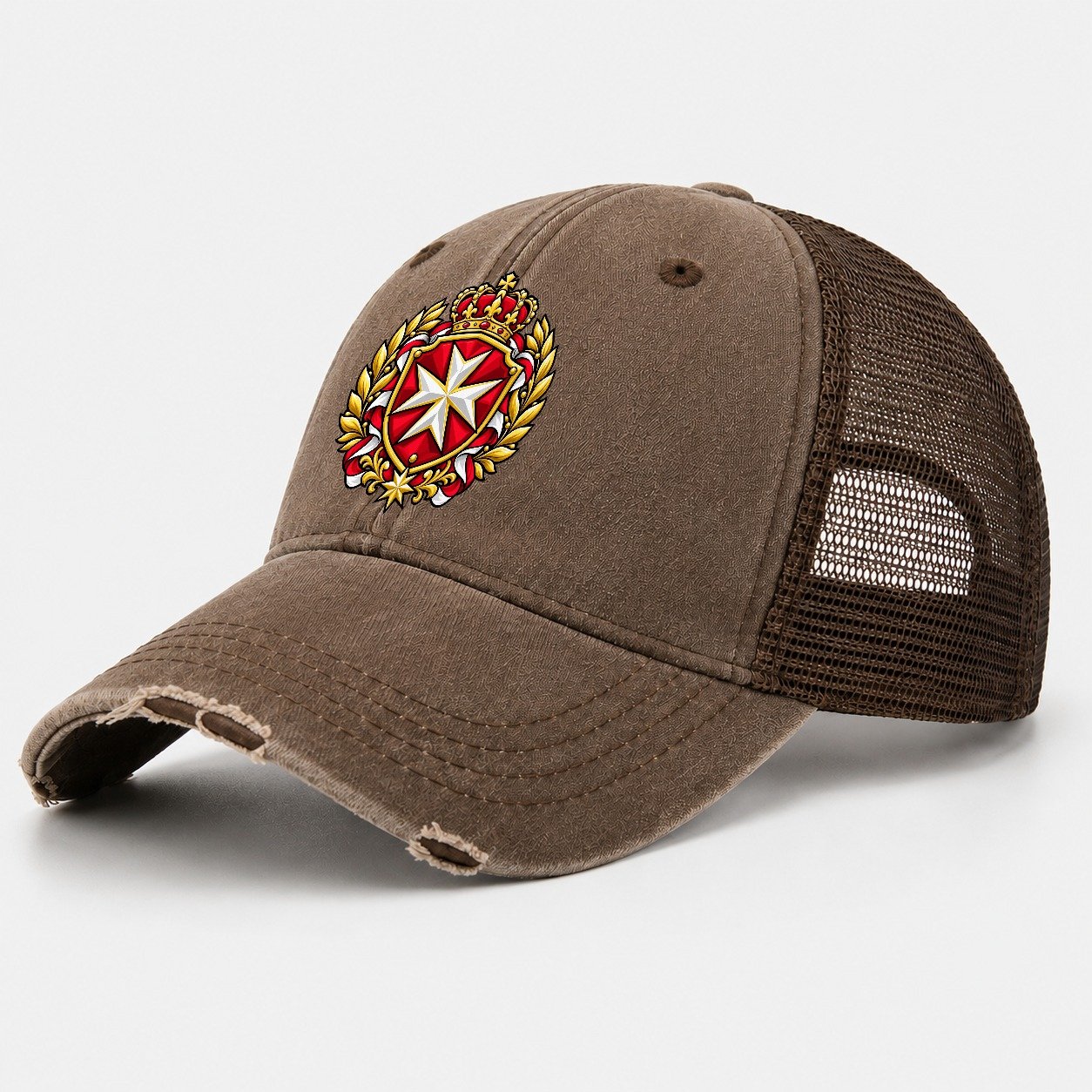 Malta Heraldic Crest Country Logos Washed Trucker Hat – Coffee
