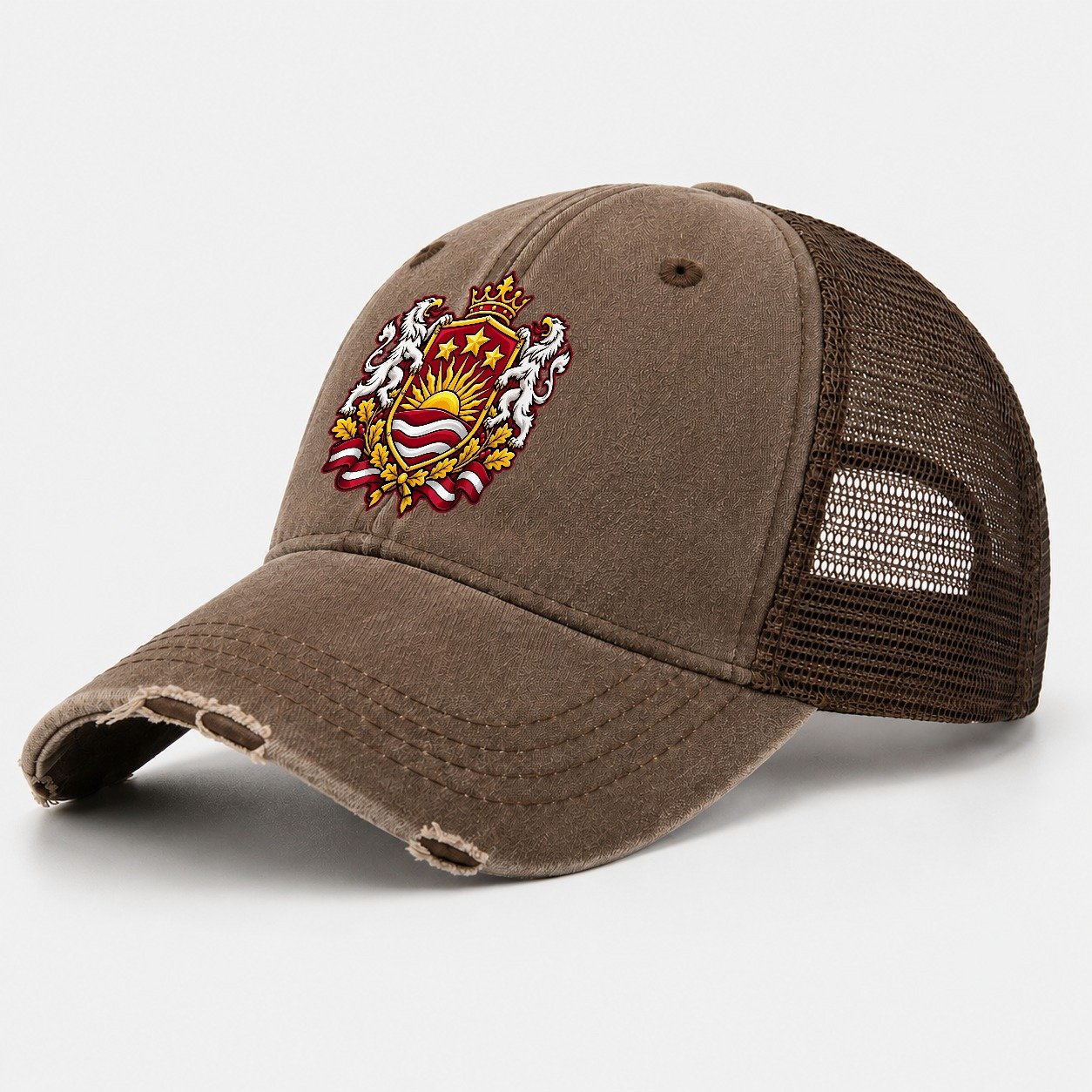 Latvia Heraldic Crest Country Logos Washed Trucker Hat – Coffee