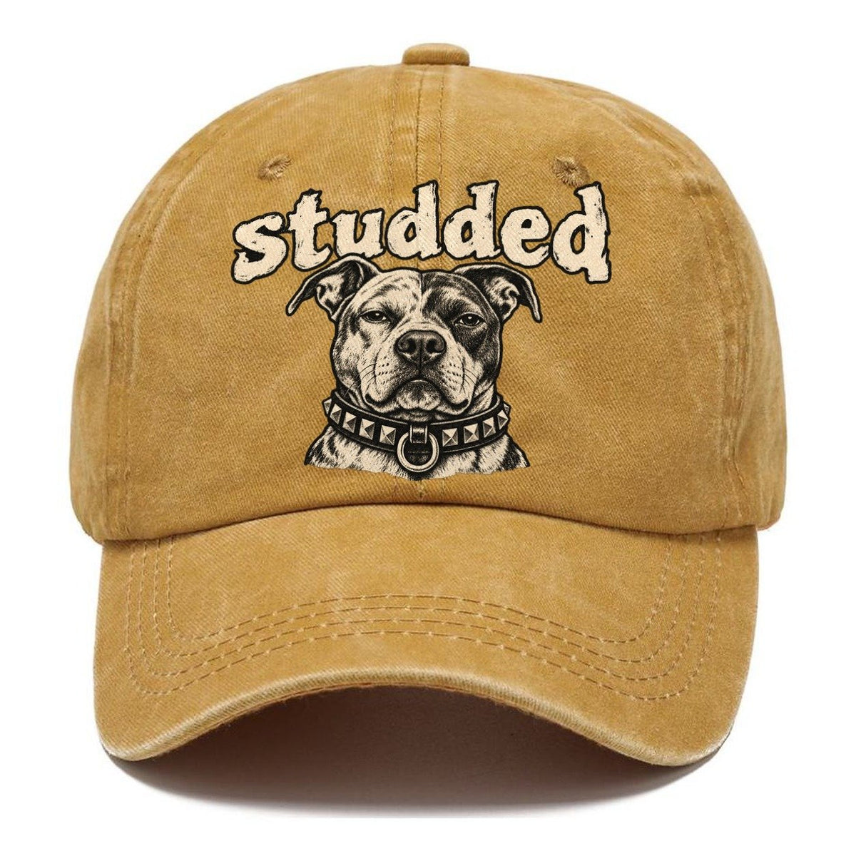 A Broad Skulled Dog Head Wearing A Heavy Studded Collar Bark For Me Classic Cap – Golden Harvest