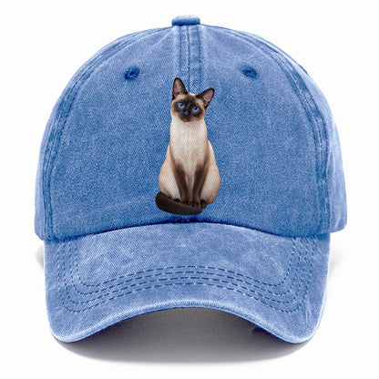 Siamese Seated Portrait Realistic Cat Portrait Classic Cap – Summer Sky