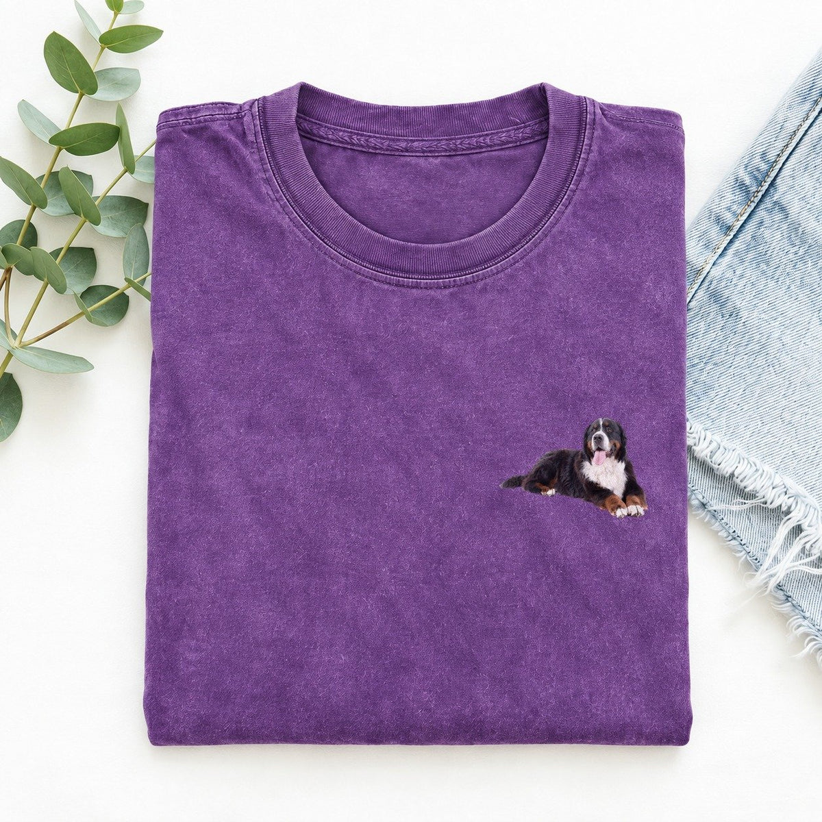 Bernese Mountain Dog Lying Down Left Chest Vintage T-shirt – Purple