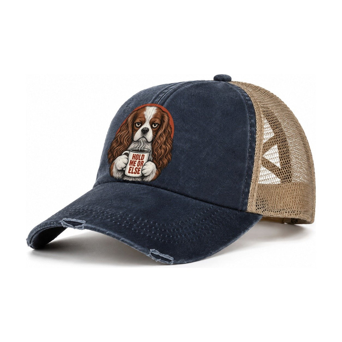 Cavalier King Charles Spaniel Mug Truths Dog Mug Truths Women's Ponytail Trucker Hat – Navy Khaki