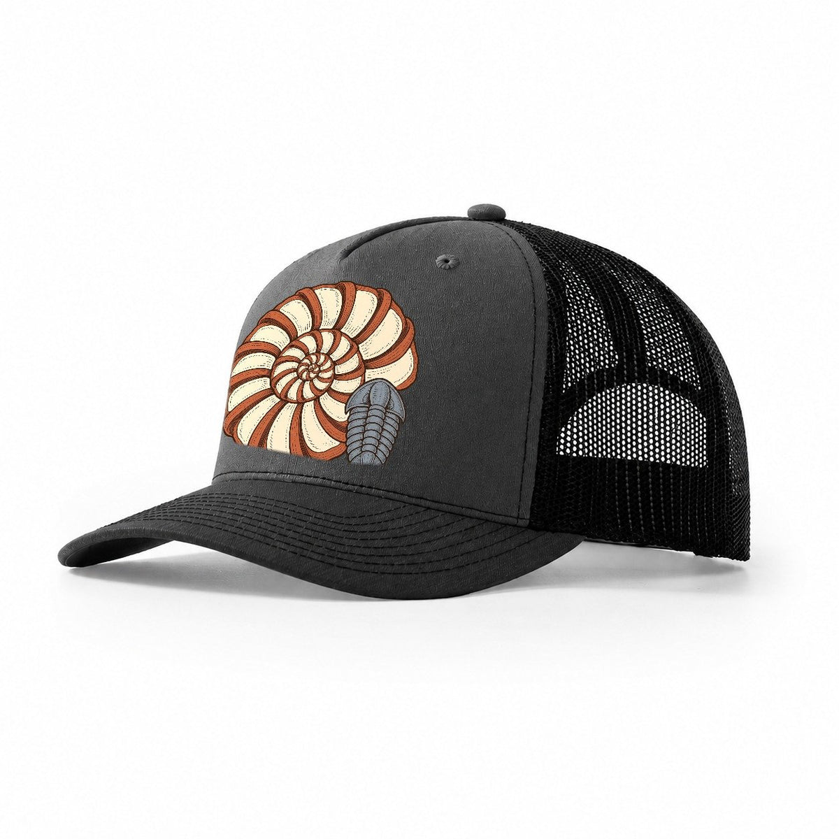 Ammonite Specimen Plate Rocks And Minerals Trucker Hat – Dark Grey Black