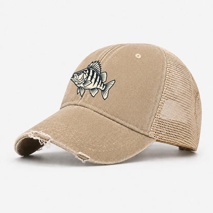 Geometric Perch Fishing Elegant Washed Trucker Hat – Khaki