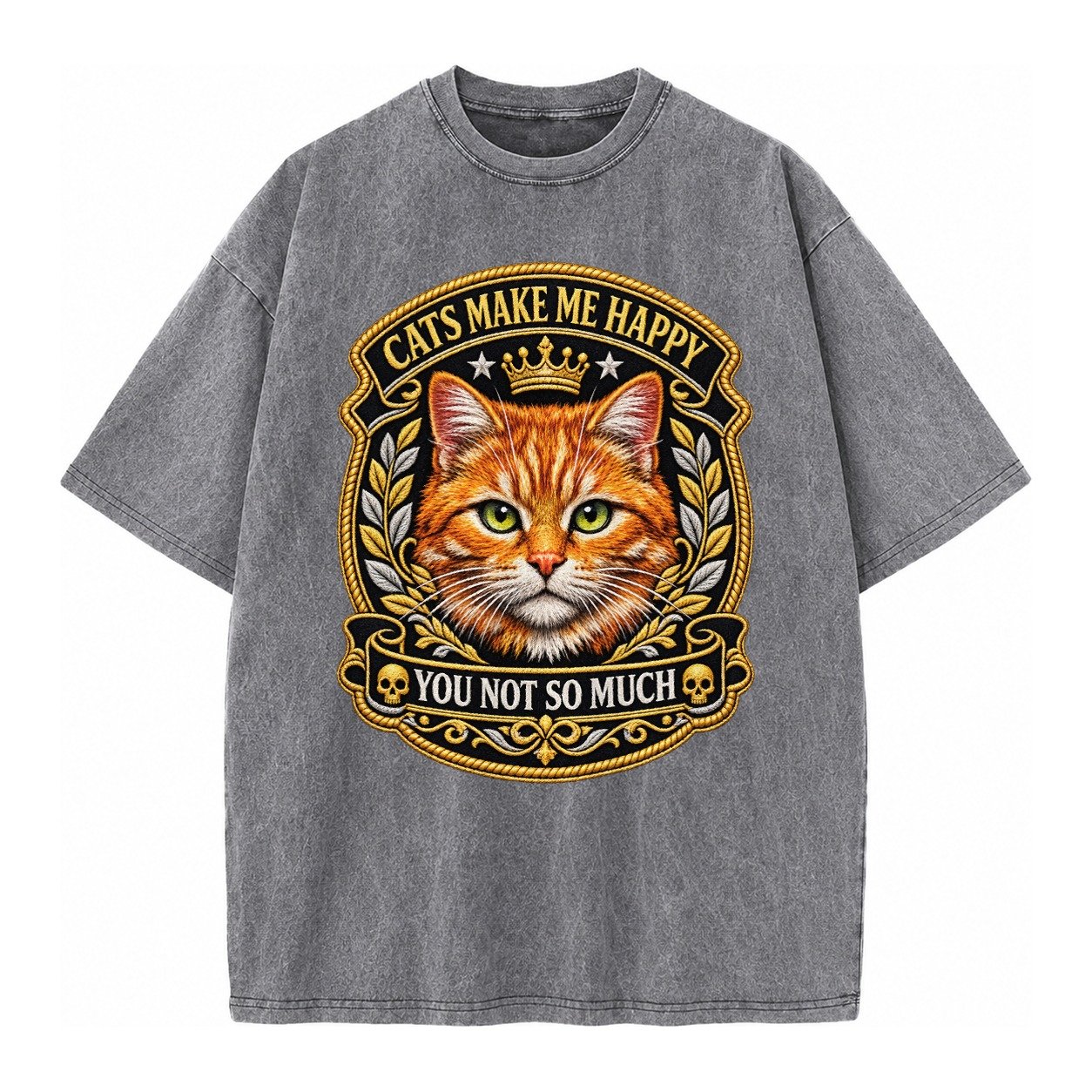 Cats Make Me Happy You Not So Much Cat Face In Orange Cat Pr Vintage T-shirt – Grey