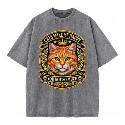 Cats Make Me Happy You Not So Much Cat Face In Orange Cat Pr Vintage T-shirt – Grey