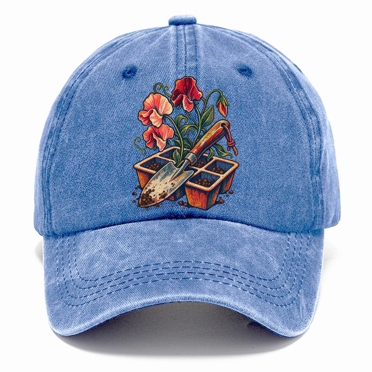 Garden Trowel Seed Tray And Sweet Peas Uk Culture Heritage Classic Cap – Summer Sky