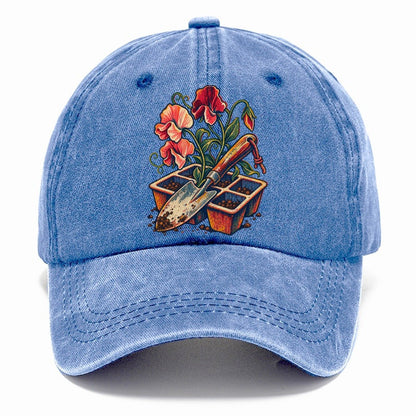 Garden Trowel Seed Tray And Sweet Peas Uk Culture Heritage Classic Cap – Summer Sky