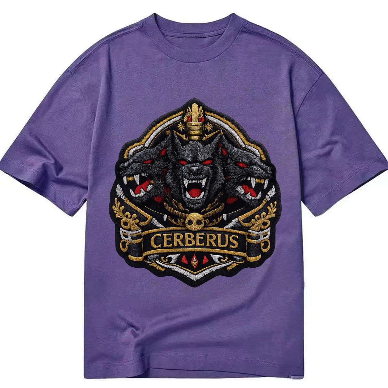 Embroidered Patch Design Cerberus Three Heads Triple Hound I Classic T-shirt – Purple