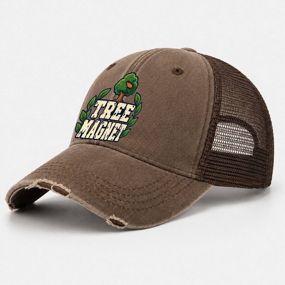 Tree Magnet Disc Golf Washed Trucker Hat – Coffee
