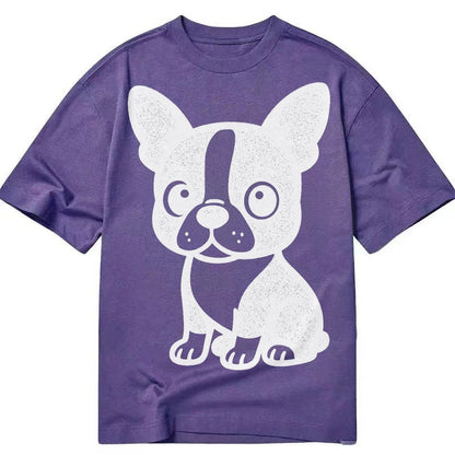 Boston Terrier Black And White Sitting Pose With Tuxedo Mark Classic T-shirt – Purple