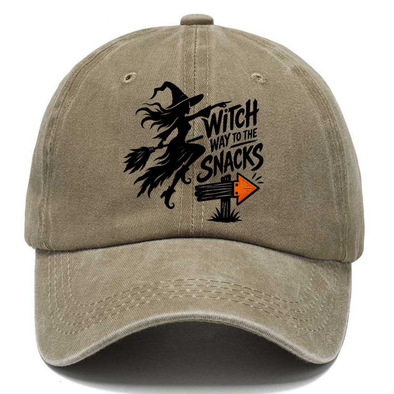 Witch Way To The Snacks Slogan Witch Magic Classic Cap – Warm Sand