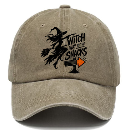 Witch Way To The Snacks Slogan Witch Magic Classic Cap – Warm Sand