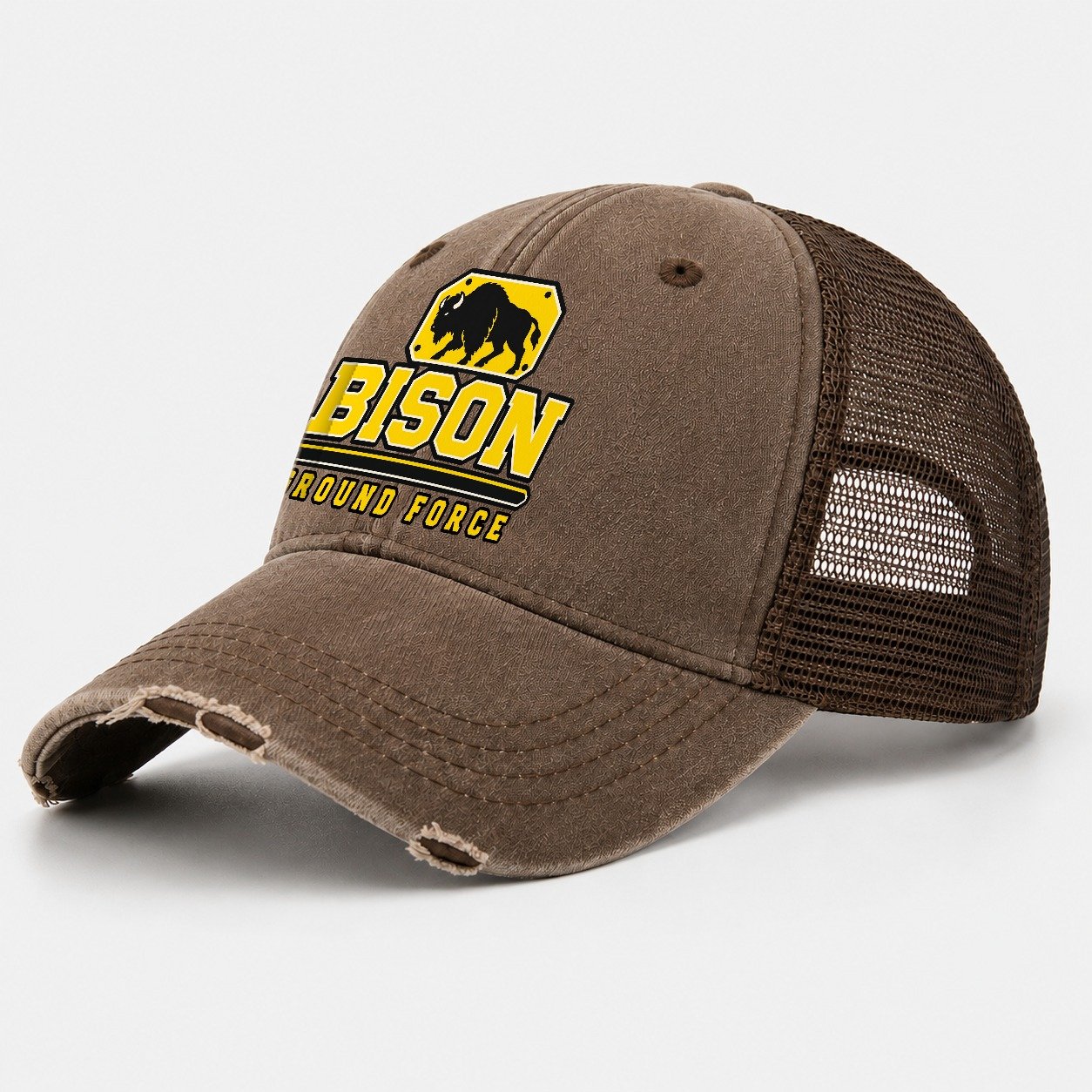 Bison Ground Force Heavy Duty Washed Trucker Hat – Coffee