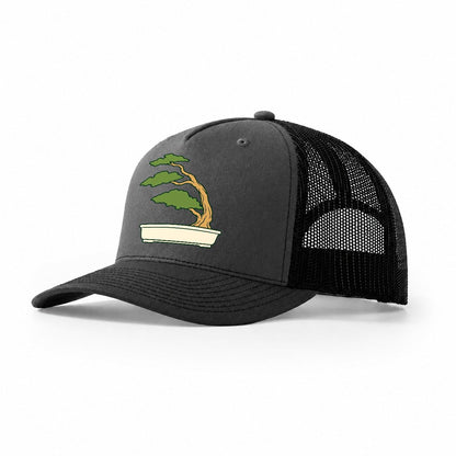 Windswept Juniper Form Bonsai Trucker Hat – Dark Grey Black