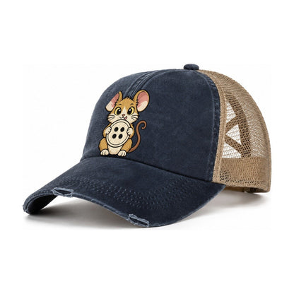 The Sewing Room Mouse Sewing And Quilting Women's Ponytail Trucker Hat – Navy Khaki