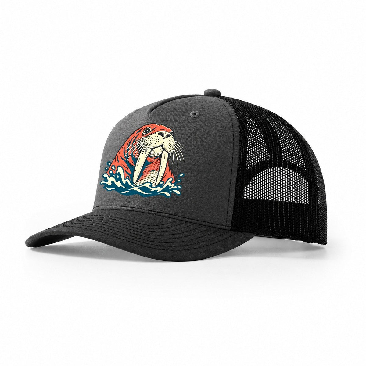 Walrus Whisker Wave Trucker Hat – Dark Grey Black