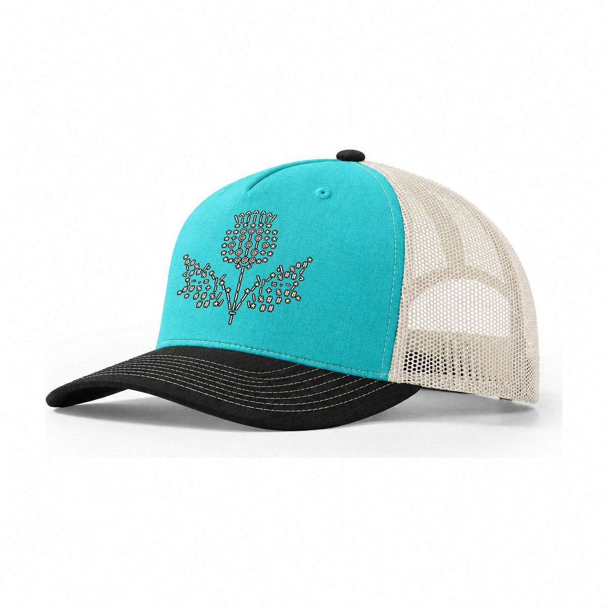 Thistle Bloom Trucker Hat – Aqua Black White