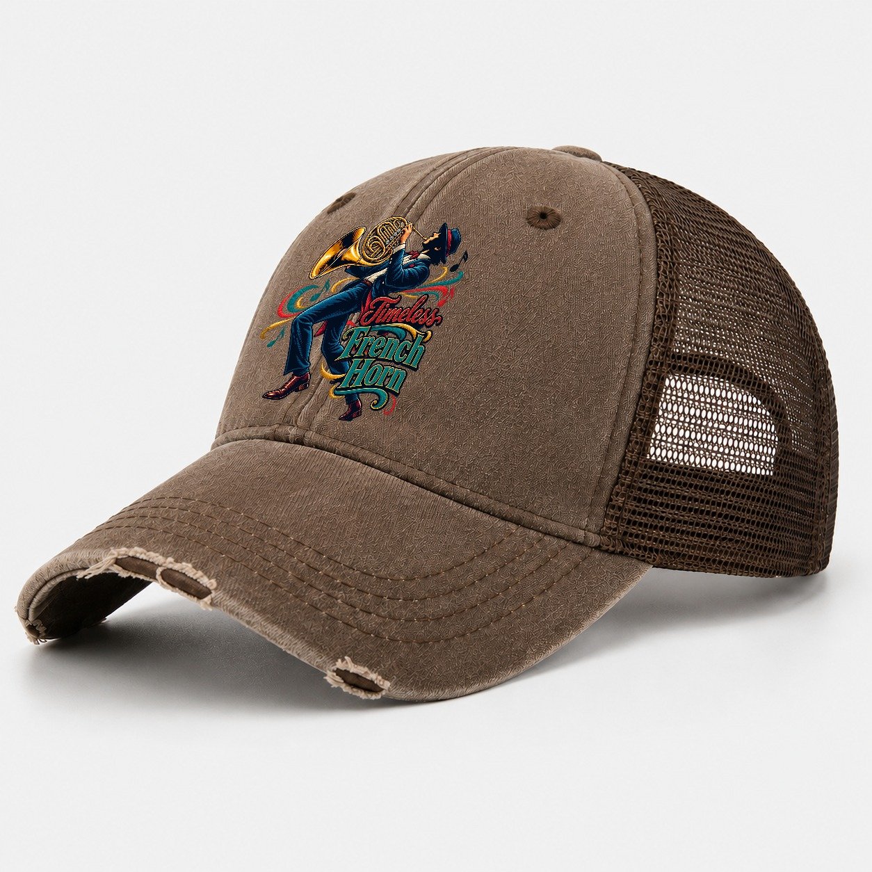 Timeless French Horn Music Instruments Washed Trucker Hat – Coffee
