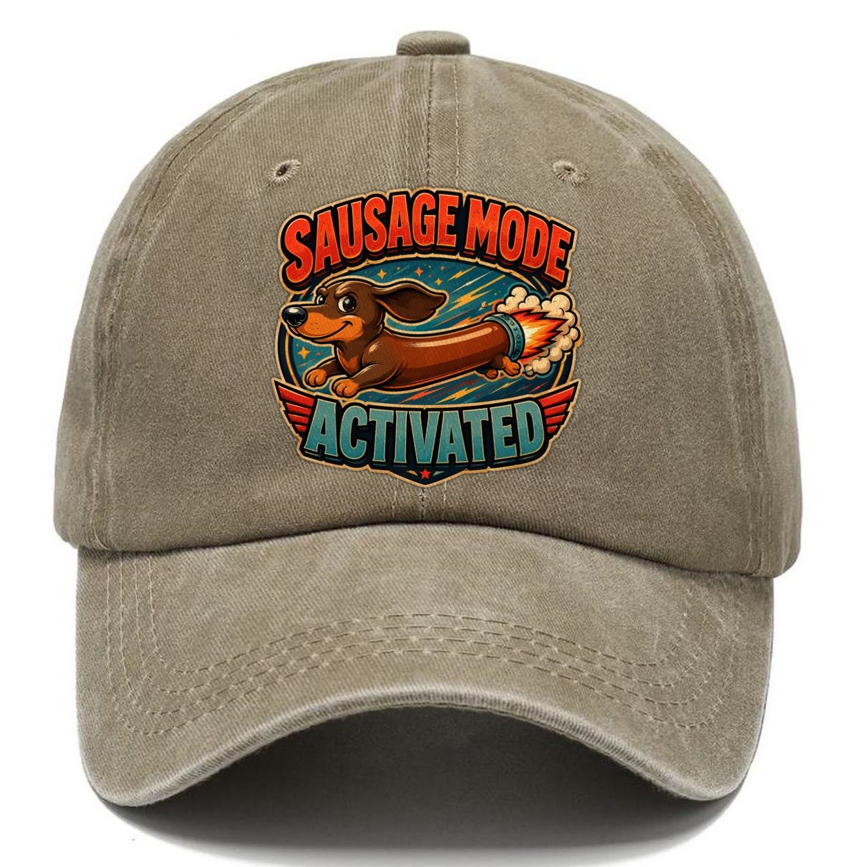 Sausage Mode Activated Dachshund Classic Cap – Warm Sand