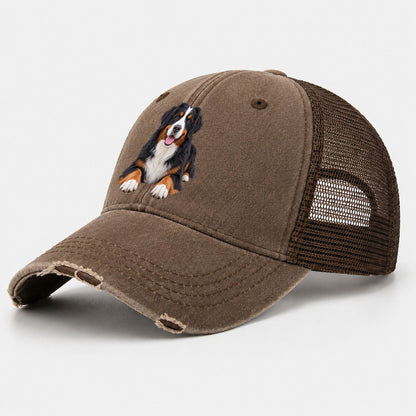 Bernese Mountain Dog Lying Down Top Breeds Washed Trucker Hat – Coffee
