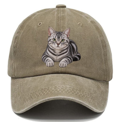 American Shorthair Reclining Paws Forward Realistic Cat Portrait Classic Cap – Warm Sand