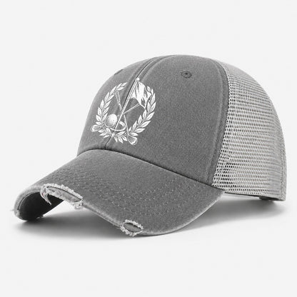 Flag And Ball Crest Golf Life Washed Trucker Hat – Grey