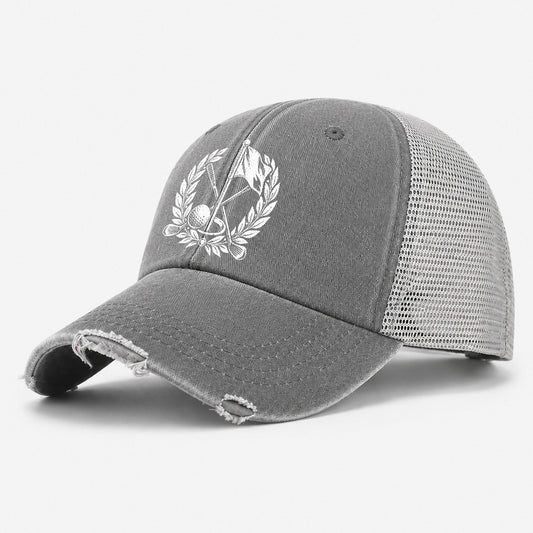 Flag And Ball Crest Golf Life Washed Trucker Hat – Grey