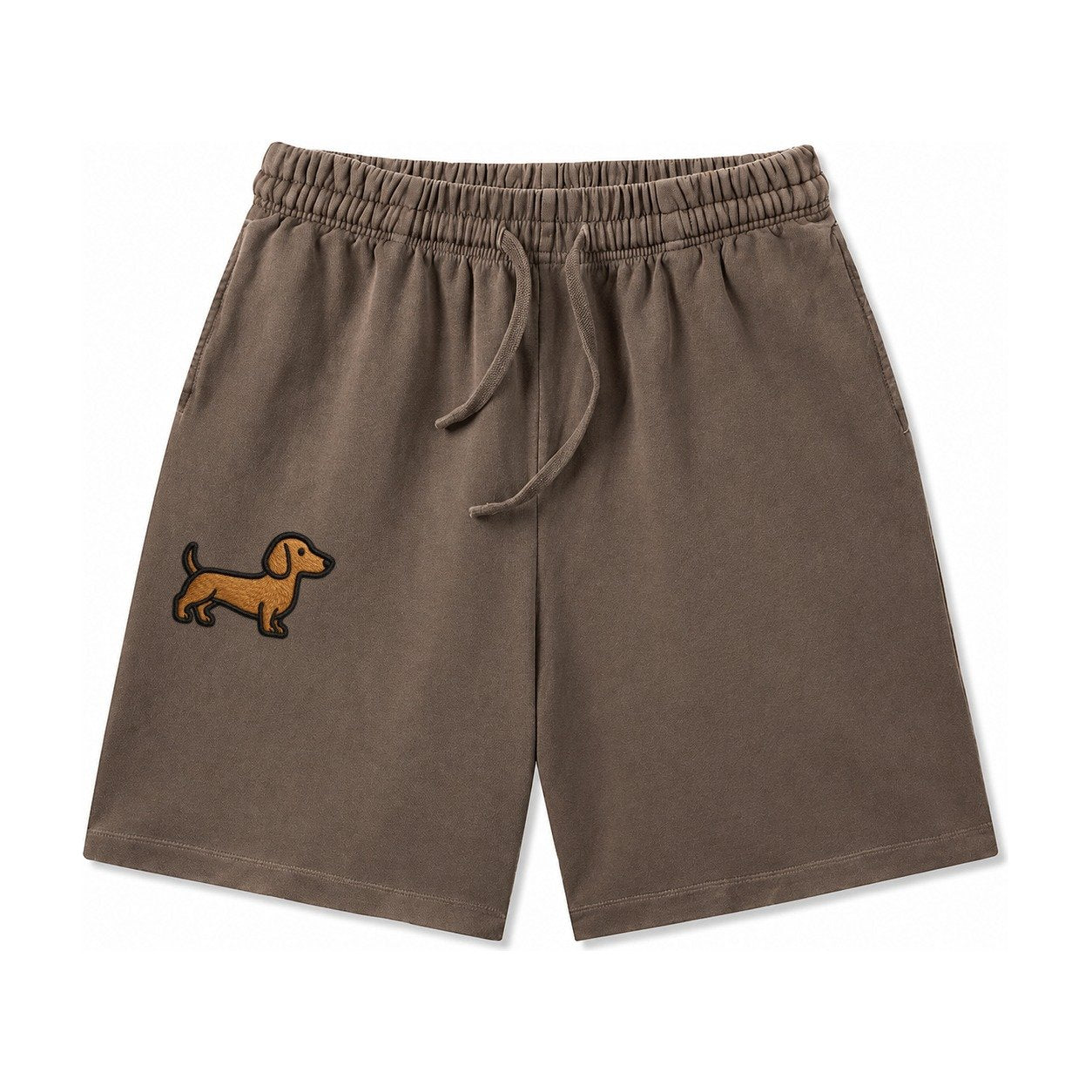Dachshund Modern Elongated Silhouette Washed Shorts – Coffee